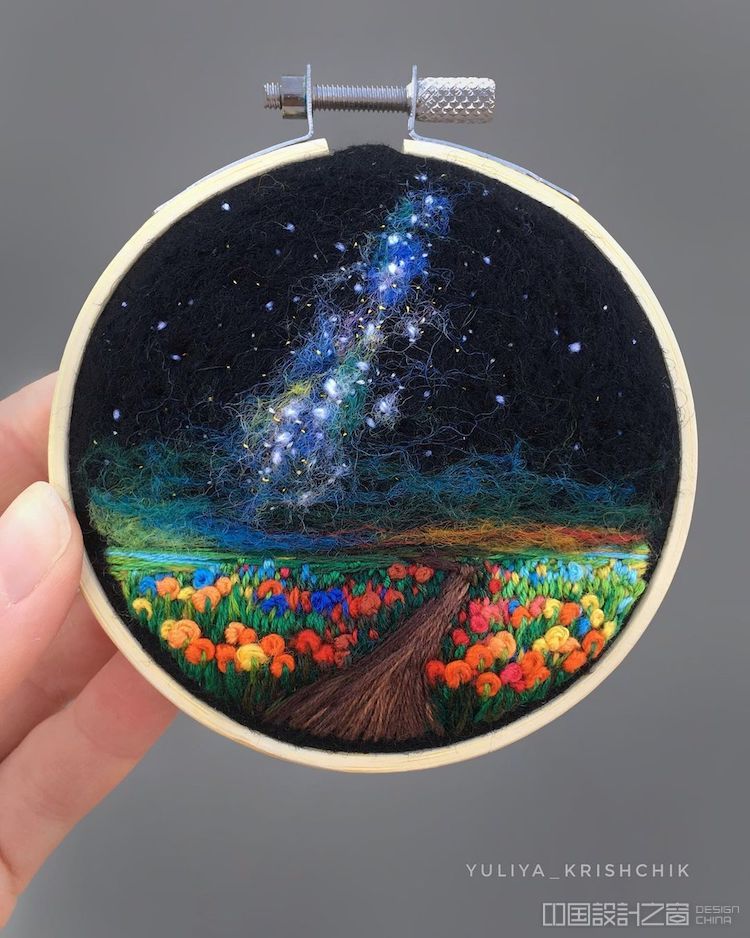 Space and Flower Embroidery by Yuliya Krishchik