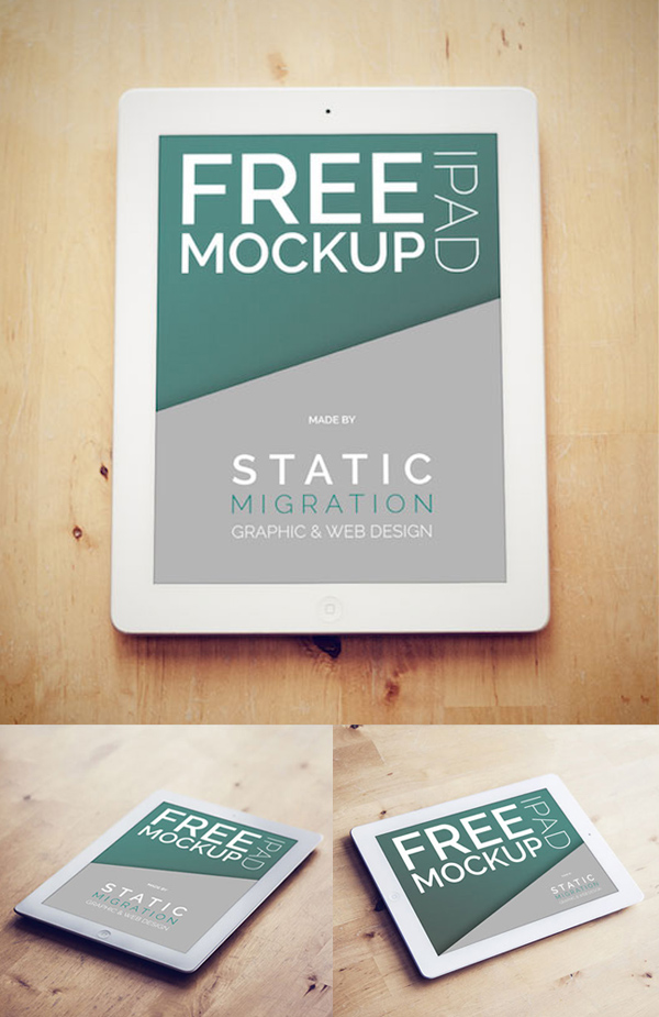 iPad on Wood Surface PSD Mockup