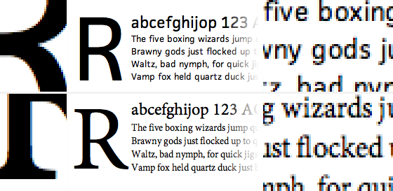 bove: Core Text rendering of FacitWeb (above) and Minion Pro (below).