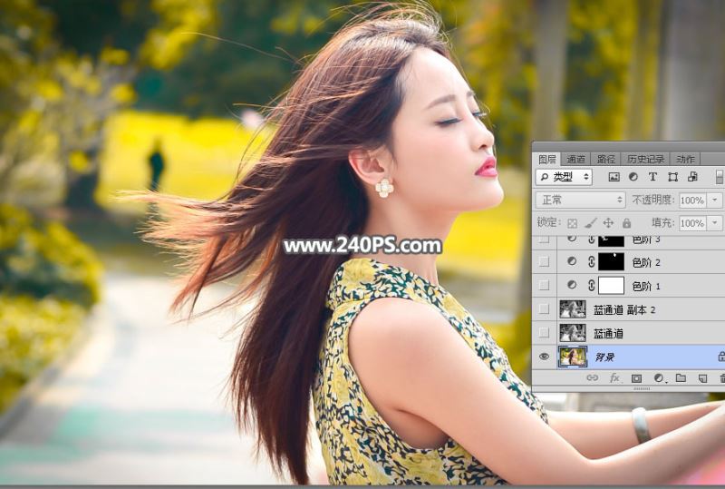 ps通道抠图快速抠出室外阳光明暗不匀的美女长发教程
