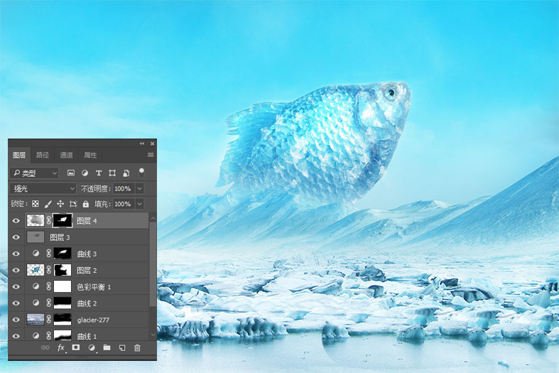 PS教程!如何合成跳出冰面的冰冻鱼