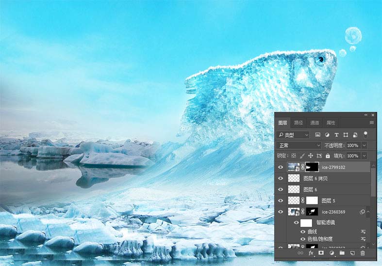 PS教程!如何合成跳出冰面的冰冻鱼