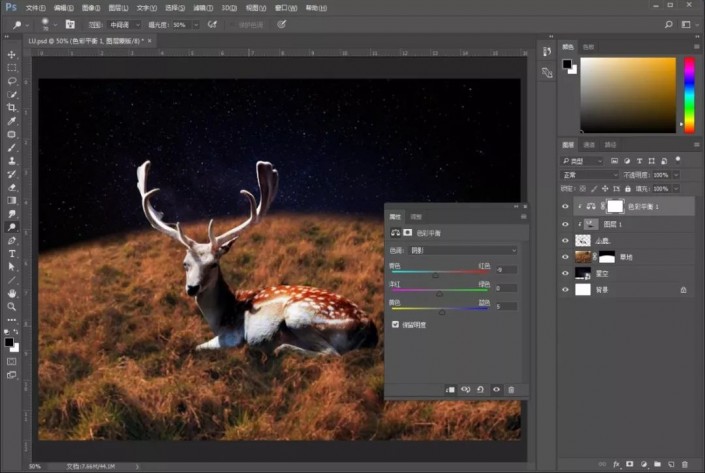 小鹿创意场景合成教程-用ps合成月光下的小鹿创意图片教程