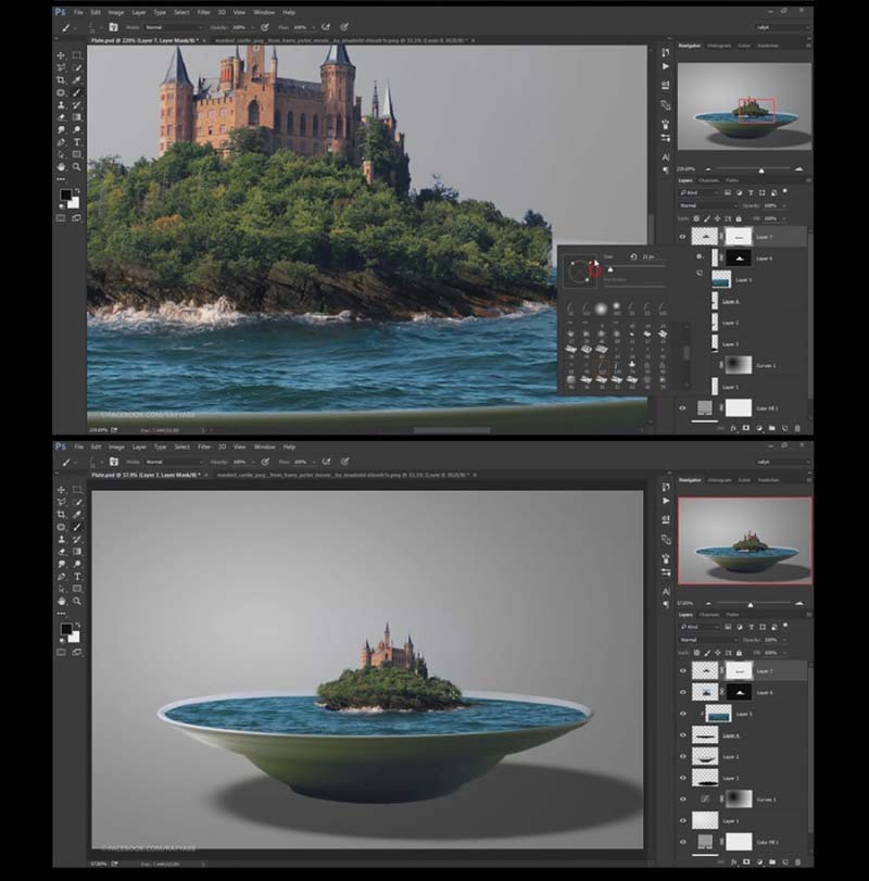 教你如何使用PS合成盘子中的海上岛屿城堡