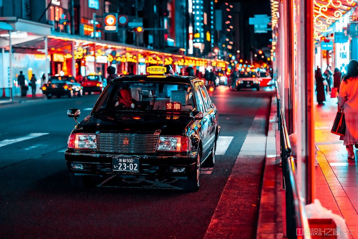 Taxicab in Kyoto at Night