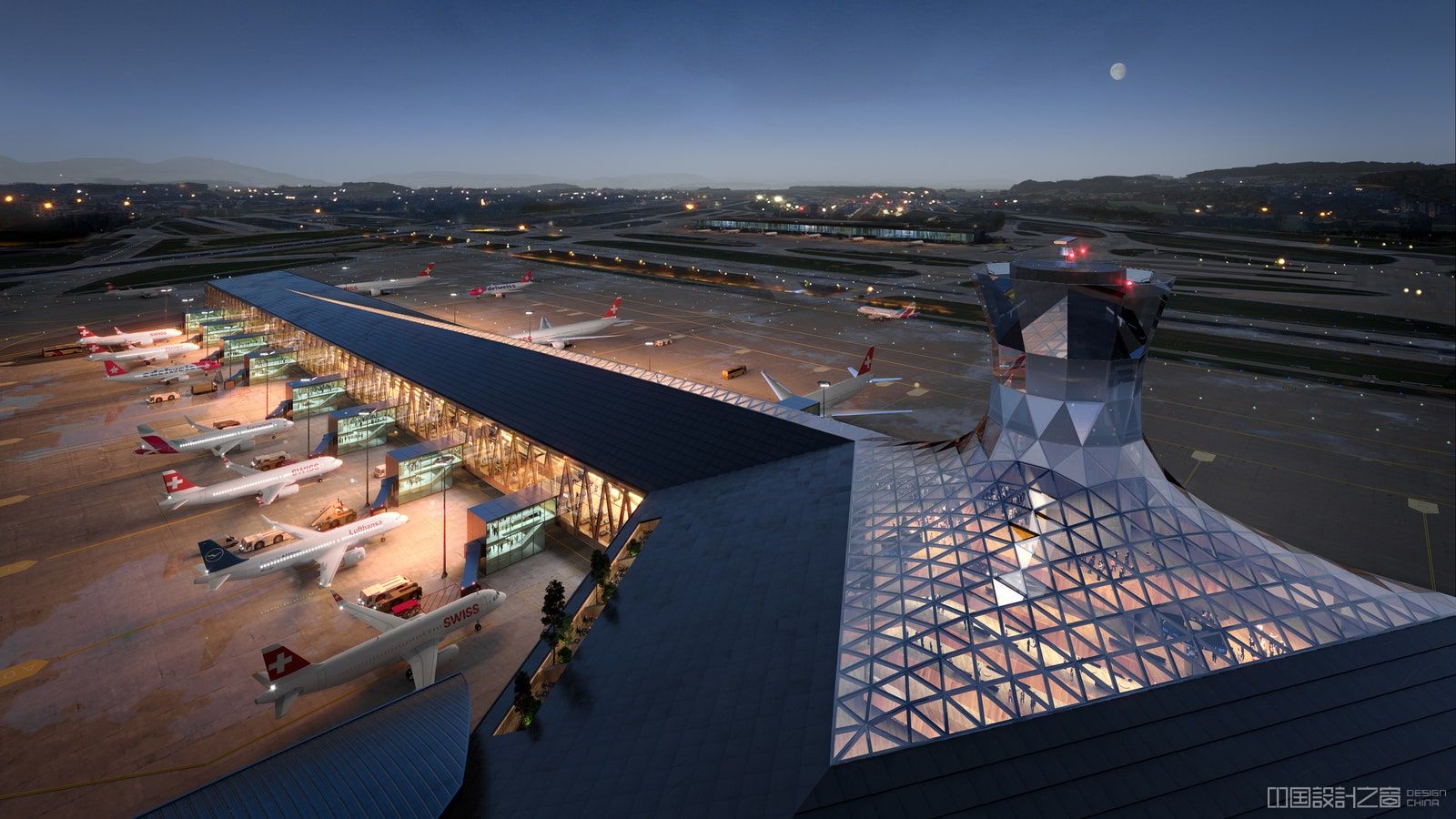Exterior rendering of the new Dock A at Zurich Airport