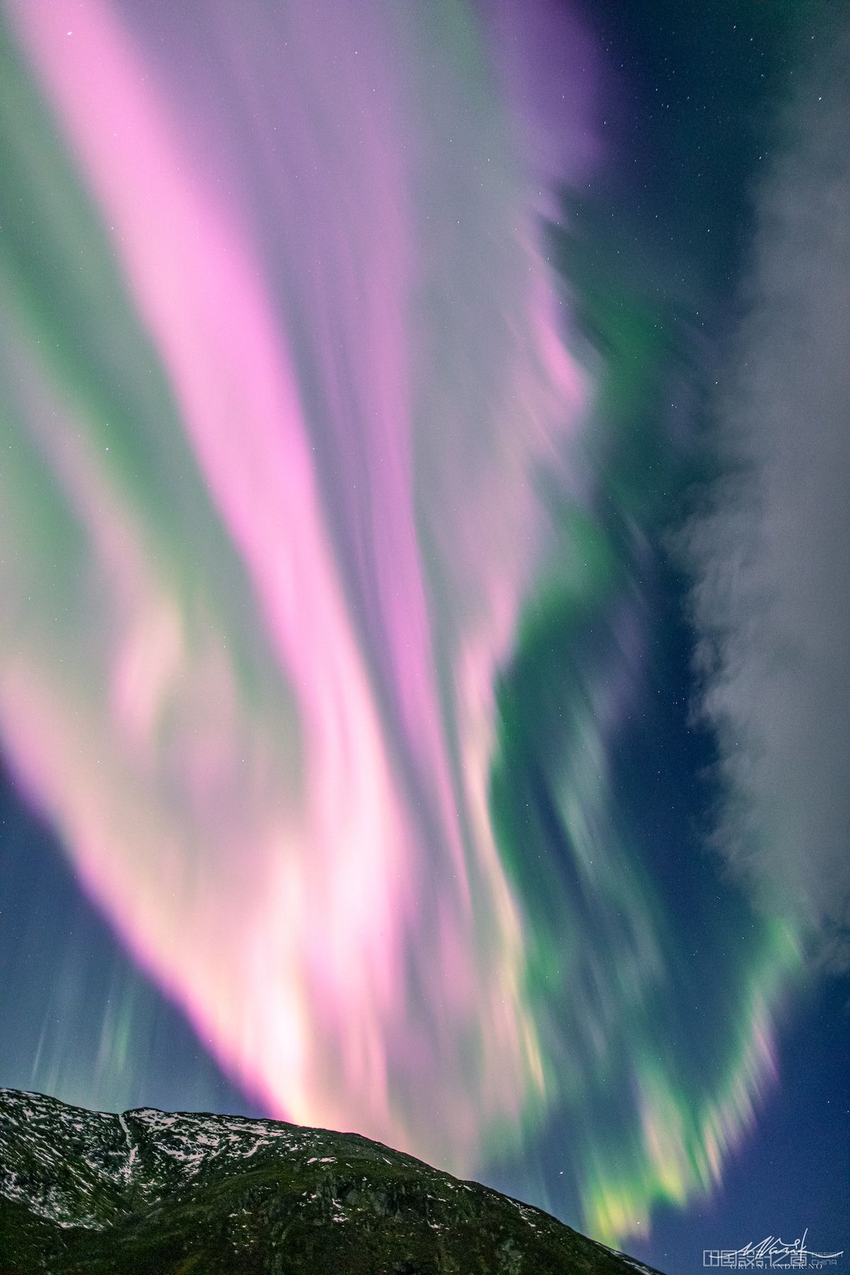 Pink Aurora Borealis in Norway