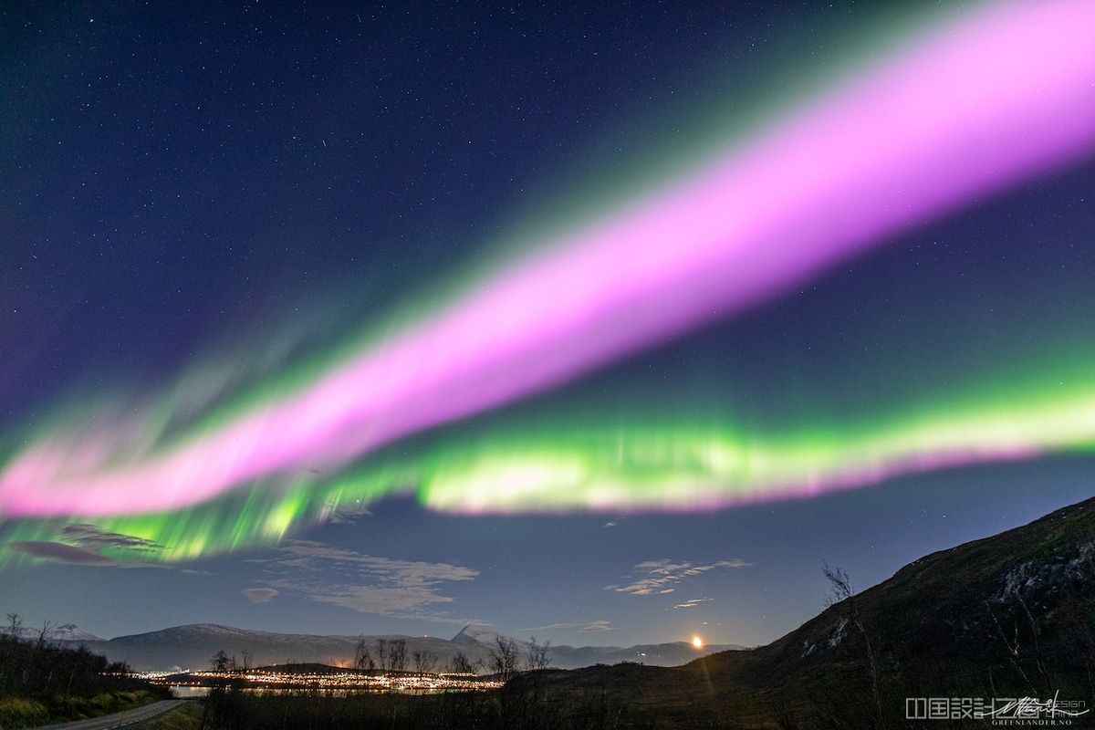 Pink Northern Lights in Tromso, Norway