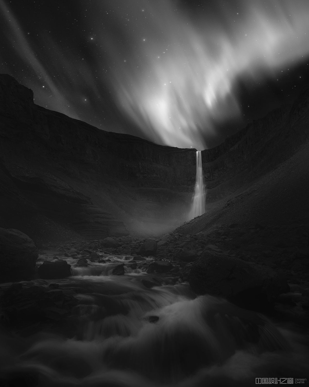 Black and White Photo of the Northern Lights
