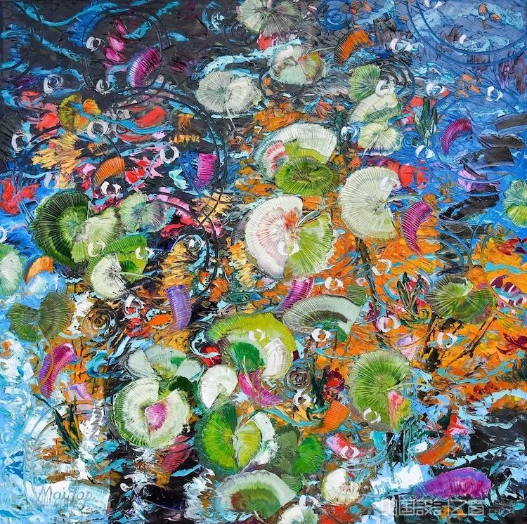 Lily Pad Paintings Made with a Palette Knife by MaiYap