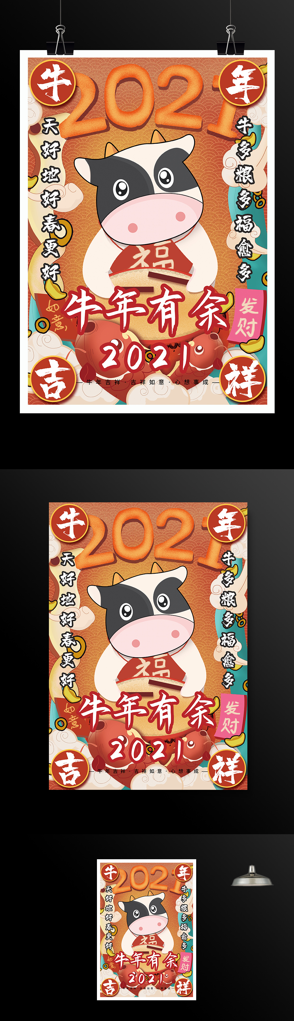 国潮风2021年牛年春节海报