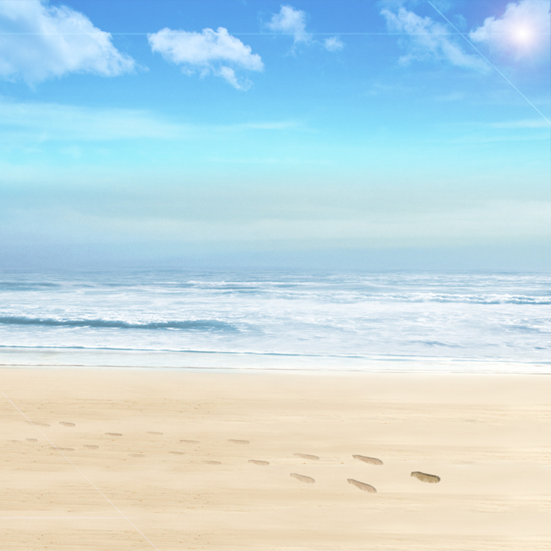 简约大海沙滩脚印电商背景图片