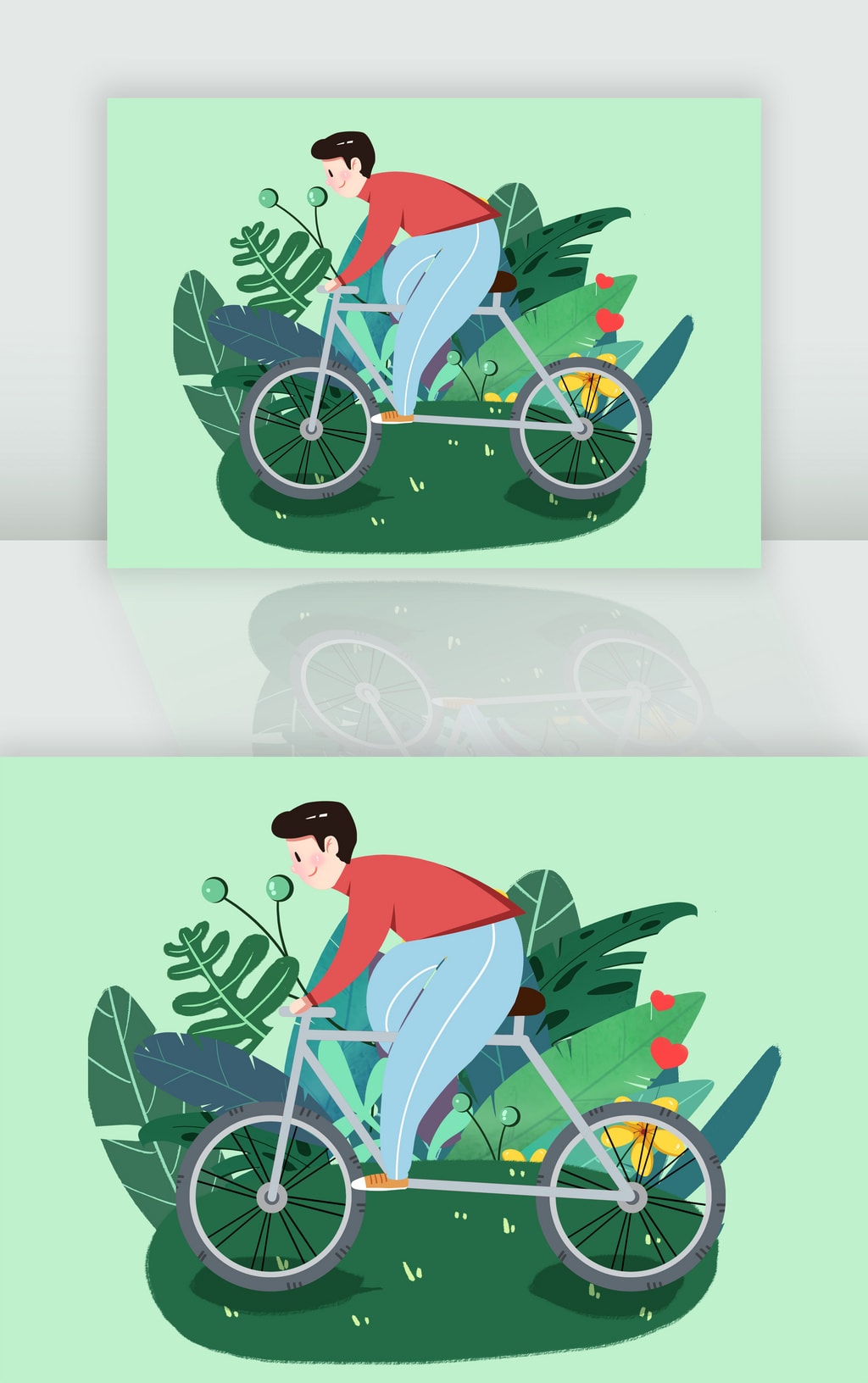 绿色春天卡通手绘骑自行车春分节气