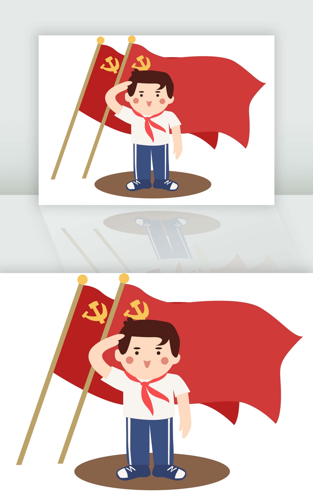红色简约扁平建党节学生在党旗下敬礼