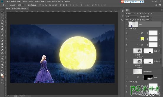 PS人像合成教程：打造童话世界里小女孩儿与月亮对话的梦幻场景。