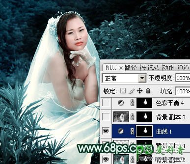 photoshop快速调出古典暗绿色美女婚片写真照