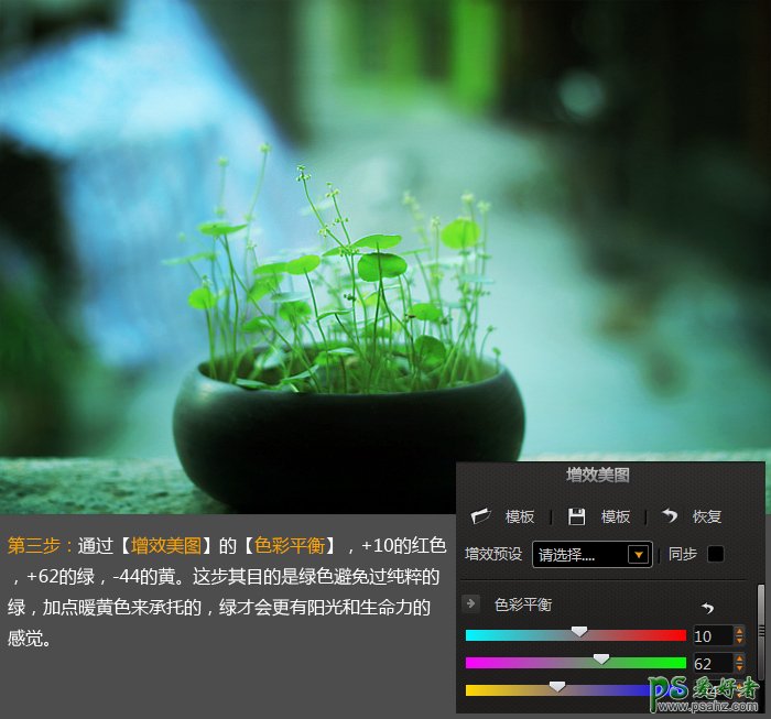 Photoshop后期给植物图片调出小清新效果。