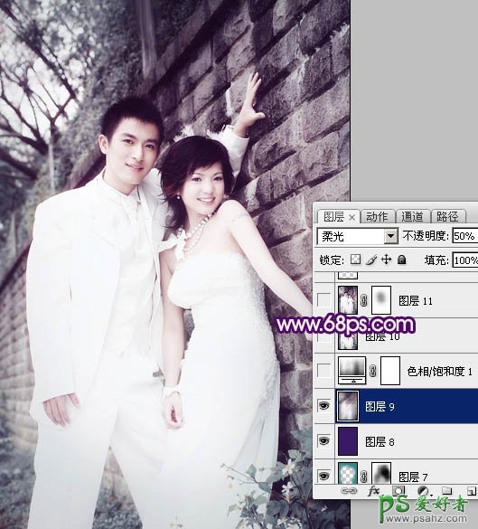 photoshop调出古典风格时尚情侣婚纱艺术照