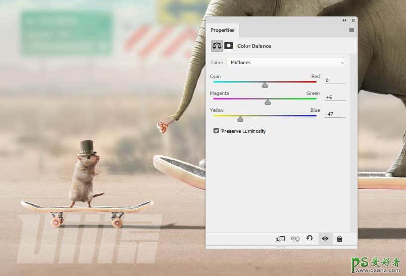 PS动物合成教程：打造有趣的大象与小老鼠踩着滑板表演马戏的场景