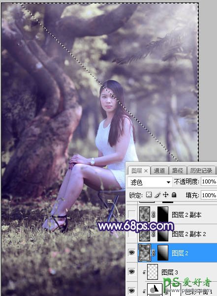 Photoshop给绿荫中自拍的可爱萌女艺术写真集调出甜美清新的色彩