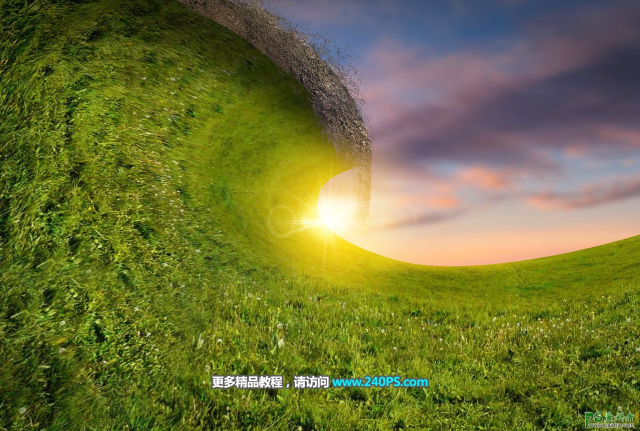 Photoshop合成翻滚的草地波浪特效图片，非常壮观宏伟。
