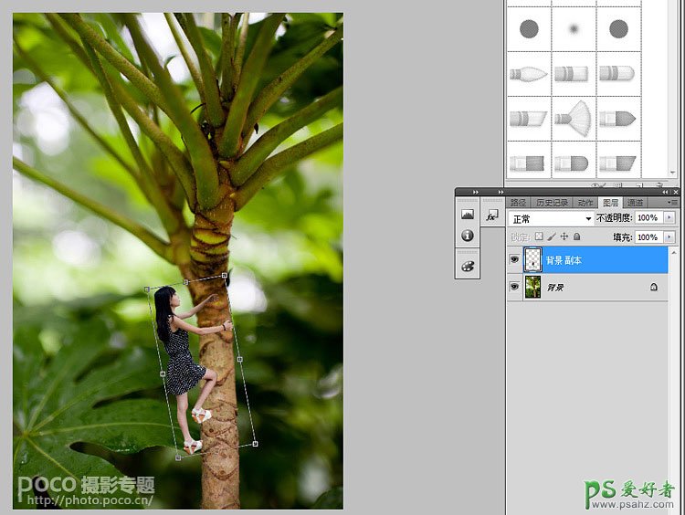 PS人像合成教程：制作微距镜头下漂亮小女孩儿攀爬小树的效果图