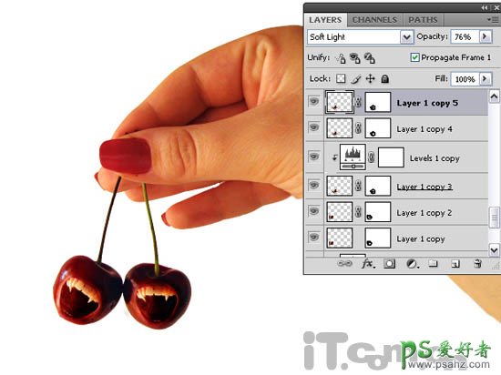 PS合成教程：合成一例张着血盆大嘴的樱桃搞笑图片