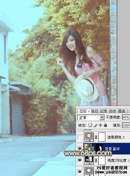 photoshop给路边清纯的少女调出冷冷的青色调