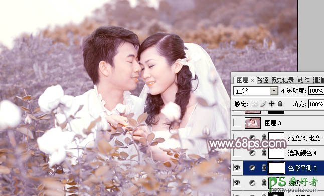 photoshop给甜蜜情侣婚纱照调出玫瑰中性色