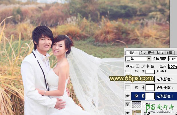 photoshop给情侣婚纱照调出暖暖的秋景金色效果