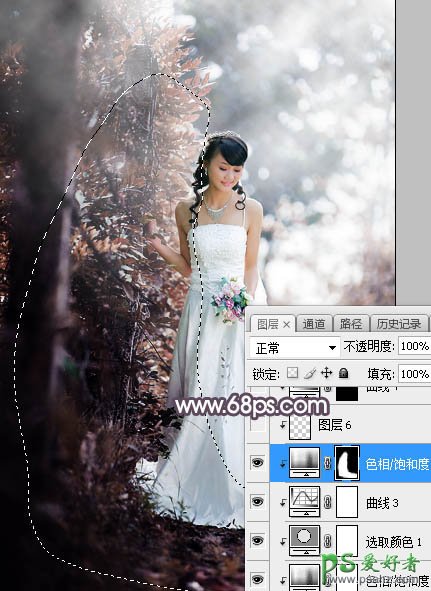 Photoshop给低胸性感的美女婚纱照调出唯美的中性红褐色