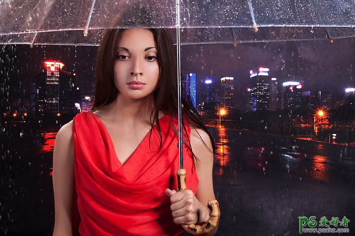 PS美女图片合成教程：打造璀璨雨夜中独自行走的少女，雨中漫步