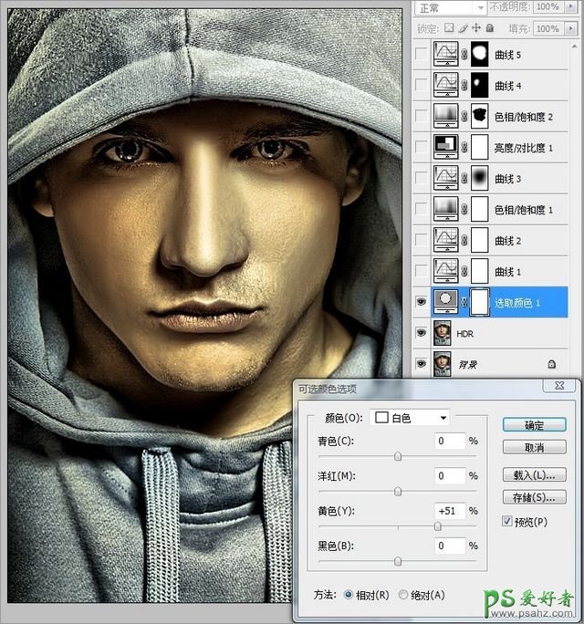 PS给个性的帅哥照片调出大气暗金色HDR效果