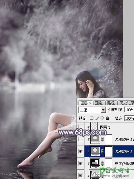 PS美少女艺术照调色实例：给清纯的湖景少女图片调出高雅灰色调