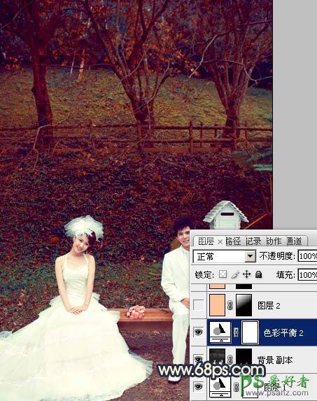 photoshop调出漂亮的公园情侣婚片艺术写真照