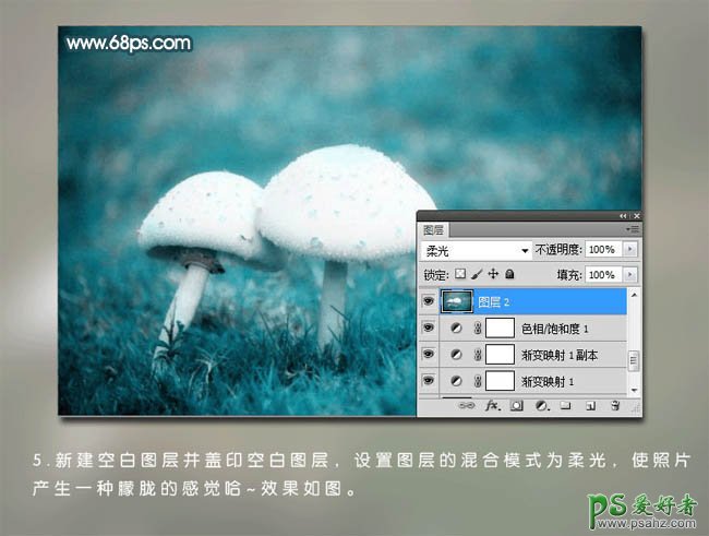 PS调色教程：给一对漂亮的小蘑菇图片调出伤感的青色调