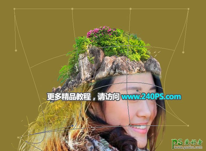 PS人像合成教程：给美女头像创意合成出长满树木花草的景观图像。