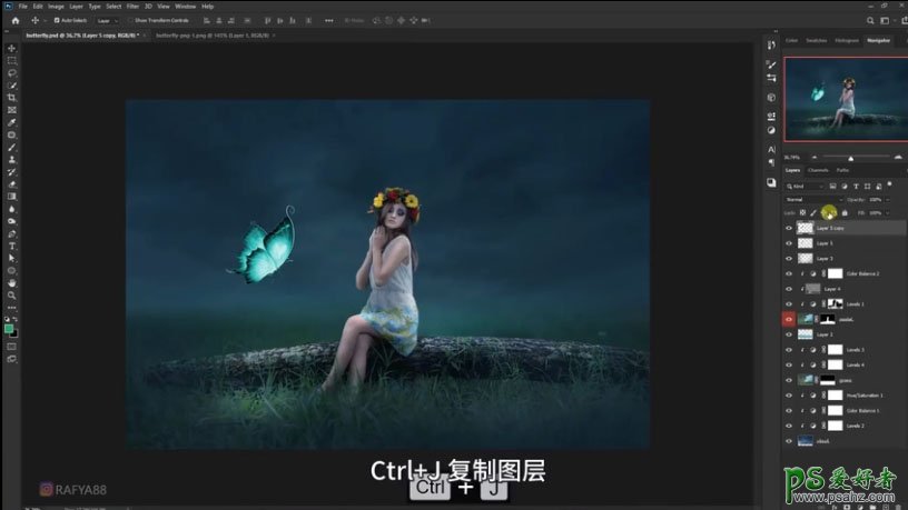 photoshop合成少女仙子意境写真照，梦幻仙境场景的精灵少女