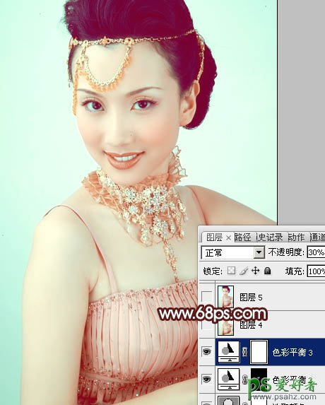 PS调色教程：给甜美的少女人像写真照调出粉青色效果