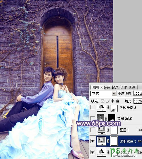 photoshop调出甜美的粉蓝色情侣婚片写真图片