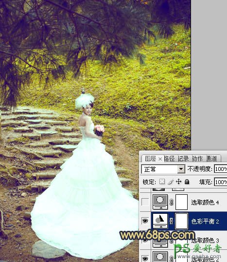 photoshop调出清爽的黄绿色外景少女婚纱艺术照