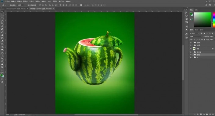 PS创意合成实例：利用合成技术打造一把逼真个性的西瓜茶壶。