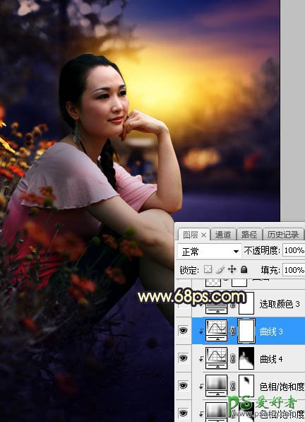 Photoshop给早晨公路边自拍的高跟美女高清图片调出唯美的晨曦色