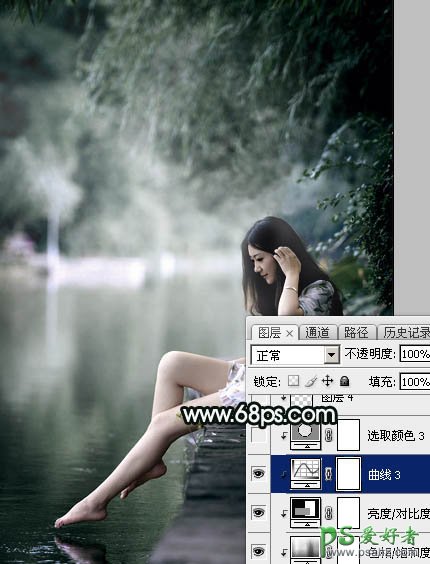 PS美女图片后期调色教程：打造诗情画意般柔美少女古典暗绿色效果