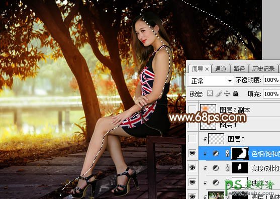 Photoshop给美腿高跟性感女模特外景照调出灿烂的秋季阳光色