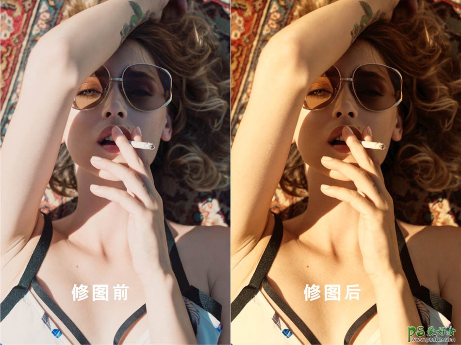 PS美女图片调色：给外景外景的美女人像调出金黄色皮肤效果。