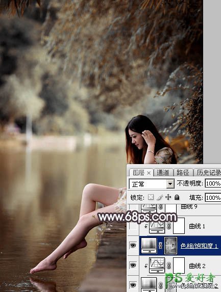 PS美女图片调色：给湖边自拍的玉腿美足清纯少女写真照调出梦幻色