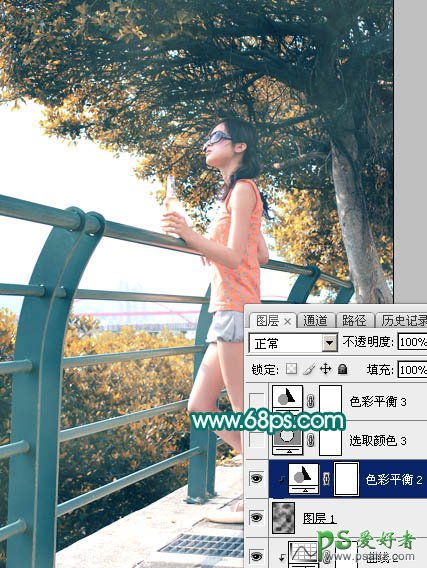 ps美女照片后期调色：给绿树下的清纯女孩儿调出唯美的橙黄色