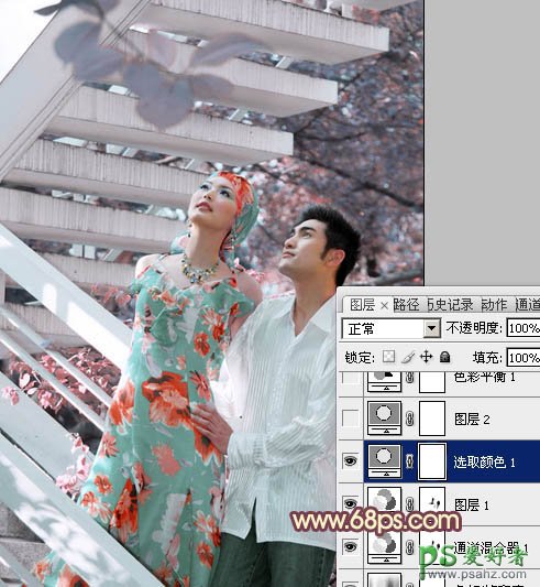 photoshop调出淡橙色效果外景情侣婚片写真照