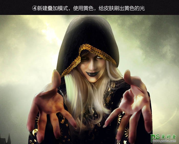 PS人像合成实例：打造科幻电影中的女巫-翻阅魔法书的女巫师